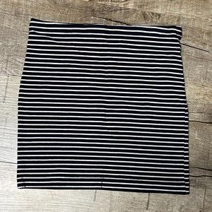 H&M Mini Skirt XS Straight Fitted Striped Cotton Blend Jersey Stretch Navy